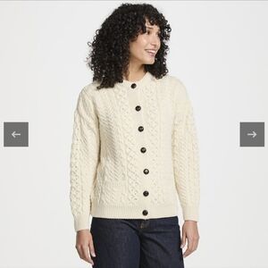 100% Merino Wool Vintage Carriagdonn Women's Irish Cardigan Sweater - Cream